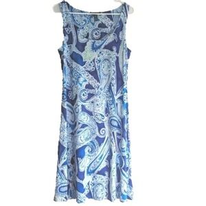 Ralph Lauren Sleeveless Dress Blue White Print Women's Size Medium Resort Cruise